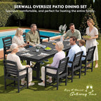 SERWALL 9 Piece Outdoor Dining Set, 84" HDPE Outdoor Table and Chairs for 8，All Weather Patio Furniture Set with Umbrella Hole for Backyard, Garden, Black
