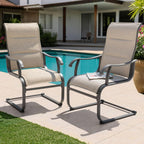 NUU GARDEN Patio Dining Chairs Set of 2, High-Back Outdoor Chairs with Breathable Textilene, All-Weather Metal Frame for Garden, Deck, Backyard and Porch, Grayish Beige