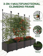 4 PCS Raised Garden Bed with Trellis, 65" LX16 WX63 H Plastic Planter Box for Climbing Plants, Outdoor Vertical Garden with Privacy Screen for Patio, Balcony, Backyard – Sturdy & Lightweight