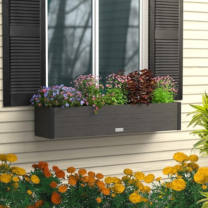 Mayne Vista 4ft Modern Window Box Planter with Panel Design and Drainage Hole