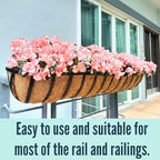 LaLaGreen Railing Planter Boxes (4 Pack, 30 Inch) Black Metal Rectangular Flower Boxes with Coco Liner, Large Hanging Planters for Outdoor Plants Deck Over Rail Fence Balcony Porch Modern Garden Decor