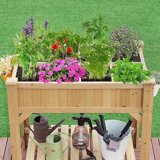 Yaheetech 36x25x37 Inch Raised Garden Bed 8 Pocket Herbs Outdoor Horticulture Garden Planter Vegetable Standing Planters Boxes with Grow Grid