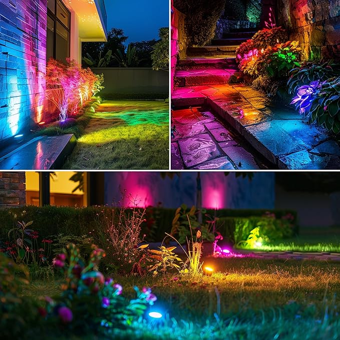 Banord RGBW Color Changing Outdoor Landscape Lighting, 8 Pack Low Voltage LED Outdoor Spotlight with Remote, IP65 Waterproof for Yard, Garden, Lawn
