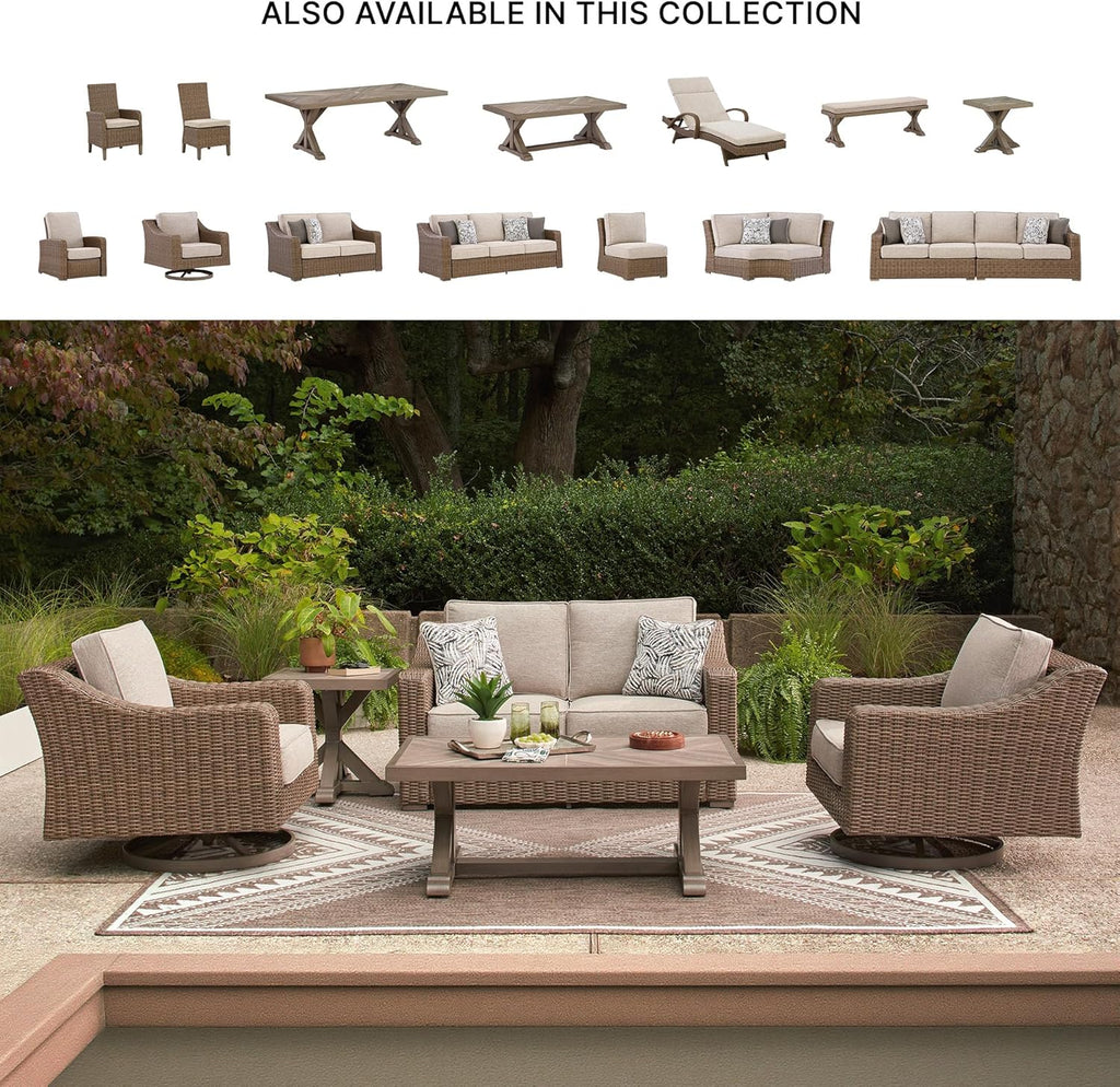 Signature Design by Ashley Outdoor Swivel Lounge Chair with Cushion, Beige | All-weather resin wicker, Powder-coated aluminum frame, Nuvella fabric, Boxed edge cushion, Carmel Bay