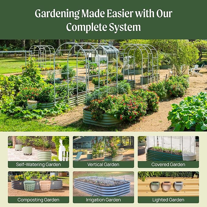 Vego garden Raised Garden Bed Kit, 17" Tall 10 in 1 Jumbo Modular Raised Garden Beds Metal Planter Box for Vegetables, Flowers, Herbs, British Green