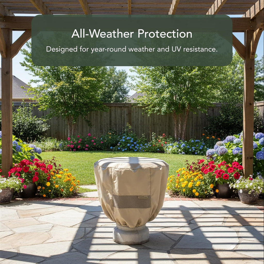 Covermates Elite Bird Bath Cover – 24 Diameter x 18H, Khaki | All-weather protection, 300D polyester, auto-locking drawcord and buckle straps, mesh vent, 3-year warranty