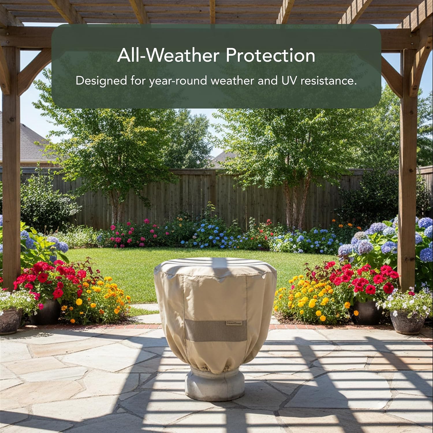 Covermates Elite Bird Bath Cover – 24 Diameter x 18H, Khaki | All-weather protection, 300D polyester, auto-locking drawcord and buckle straps, mesh vent, 3-year warranty