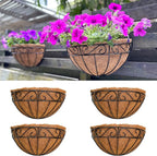 LaLaGreen Wall Hanging Planters, 4 Pack, 12 Inch Balcony Flower Baskets with Coco Liner Outside, Outdoor Vertical Garden, Fence Pots Holder Half Round Semi Circle Rail Railing Deck Porch Balcony Patio