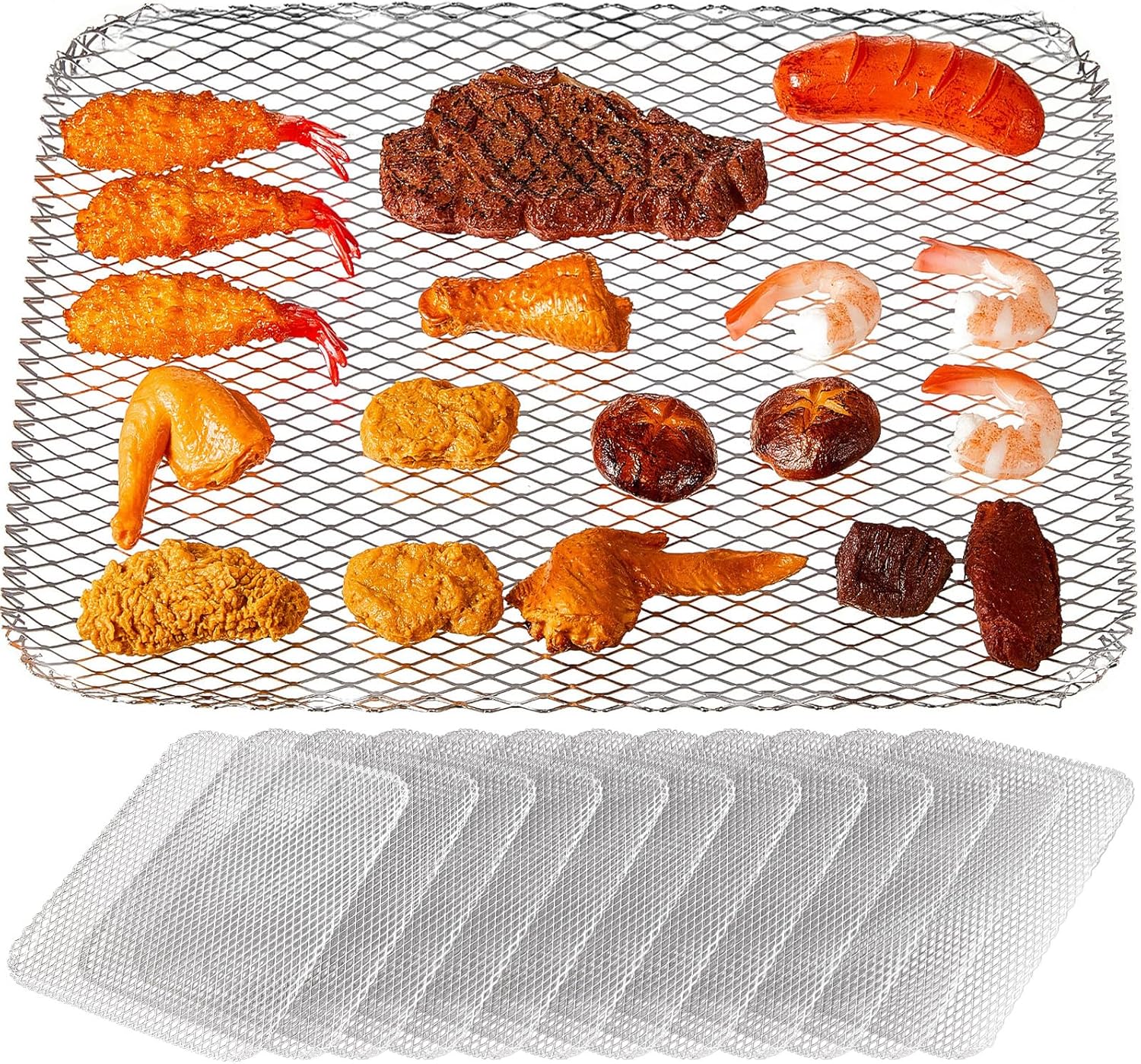 12 Pcs Disposable Grill Topper 16x12 Inch Mesh Mat for Outdoor BBQ | Non Stick, Aluminum Grates Liners Pans, Cooking Grid Pad Sheet, Prevents Food Falling, For Camping Picnics Vegetables Meat