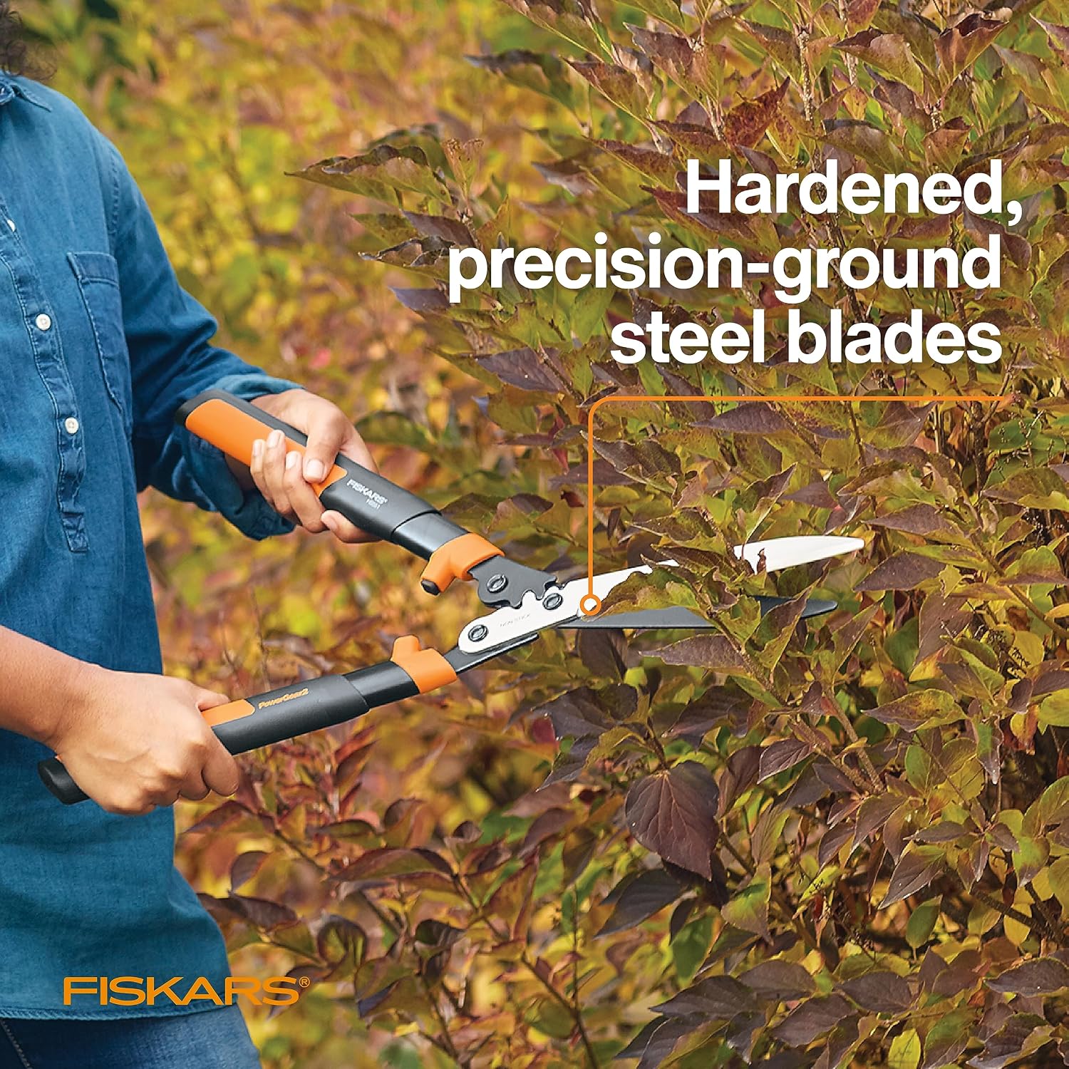 Fiskars 23" PowerGear2 Garden Hedge Shears, Hedge Clippers, 10" Blades | PowerGear2 Technology Multiplies Power for Less Effort, SoftGrip Handles and Shock-Absorbing Bumpers