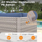 8-Seat Outdoor Wicker Patio Furniture Set with Fire Pit Table, Modular Rattan Sectional Sofa & 2 Swivel Rocking Chairs, 4" Thick Cushions, Rust-Resistant Frame,Navy