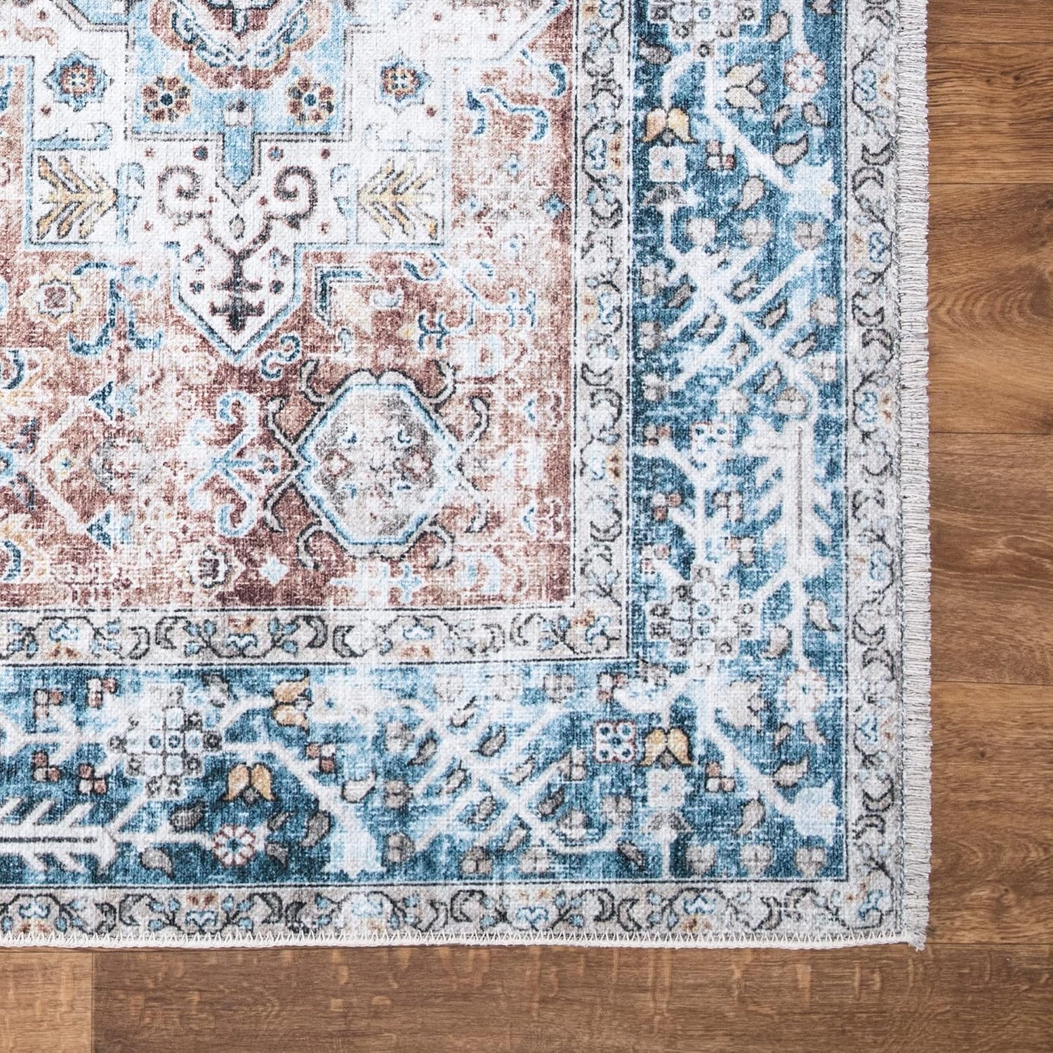 Bloom Rugs Caria Washable Non-Slip 7 ft Runner - Coral Traditional Runner for Entryway, Hallway, Bathroom, and Kitchen - Exact Size: 2'6" x 7'