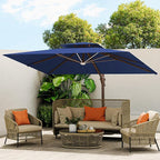 10 X 13 FT Cantilever Outdoor Patio Umbrella with Led Lights Large Heavy Duty 360° Rotation Double Top Offset Rectangular Umbrellas for Backyard Garden Pool Outside Deck, Navy