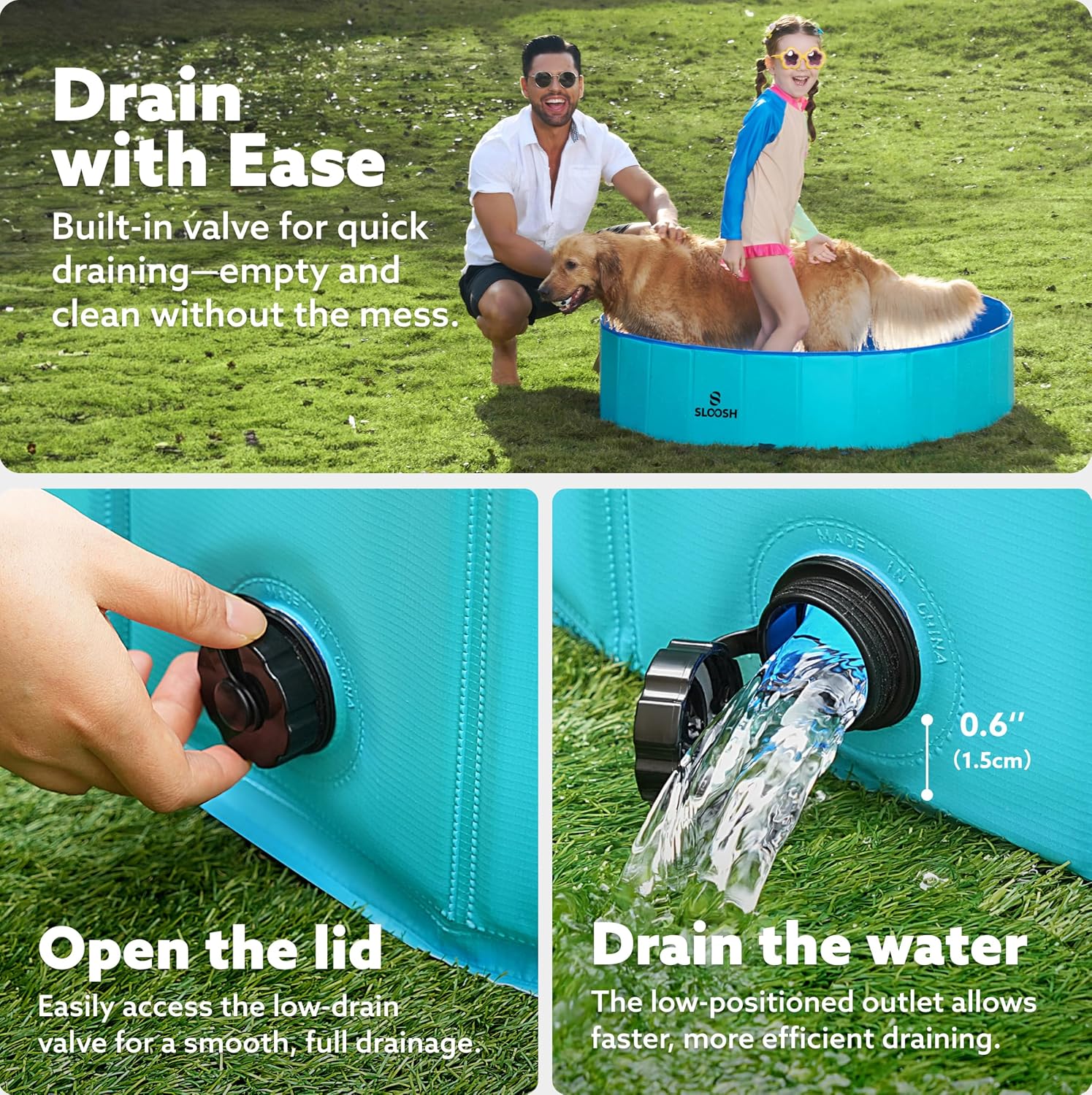 SLOOSH Foldable Dog Kiddie Pool - Portable Hard Plastic Doggie Swimming Pool, Anti-Slip Collapsible Pets Bath Tub Suitable for Kids Indoor Outdoor Backyard Use (Blue, 48" x 12") (Pack of 2)