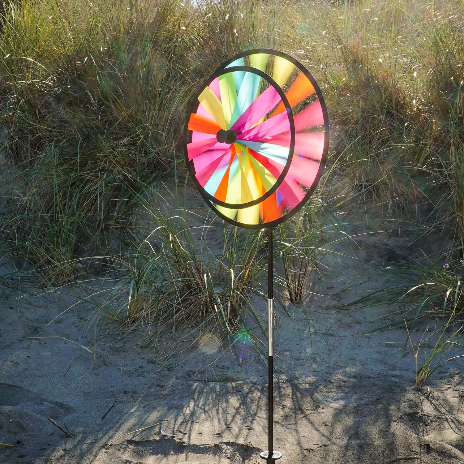 In the Breeze 2613 — 13-inch Fiesta Double Spinner with Wind Sail — Colorful Pivoting Wind Spinner for Yards and Gardens