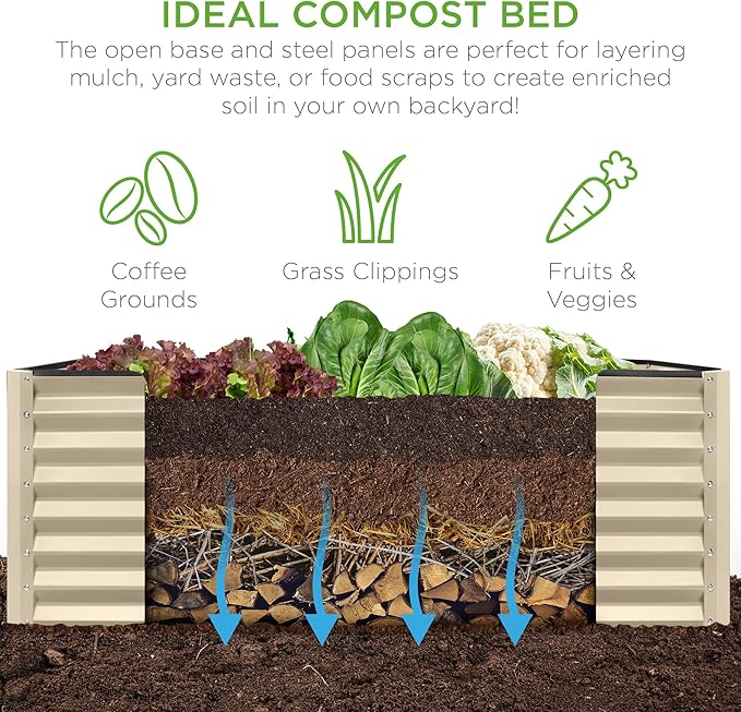 Best Choice Products 8x4x2ft Outdoor Metal Raised Garden Bed, Deep Root Planter Box for Vegetables, Herbs & Flowers, 478-Gallon Capacity, 100% Non Toxic Materials - Beige