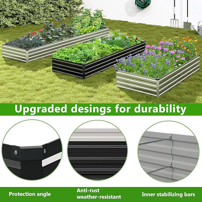 2PCS 10x3x1ft Galvanized Raised Garden Bed Kit, Galvanized Planter Raised Garden Boxes Outdoor, Large Metal Raised Garden Beds for Vegetables,Black