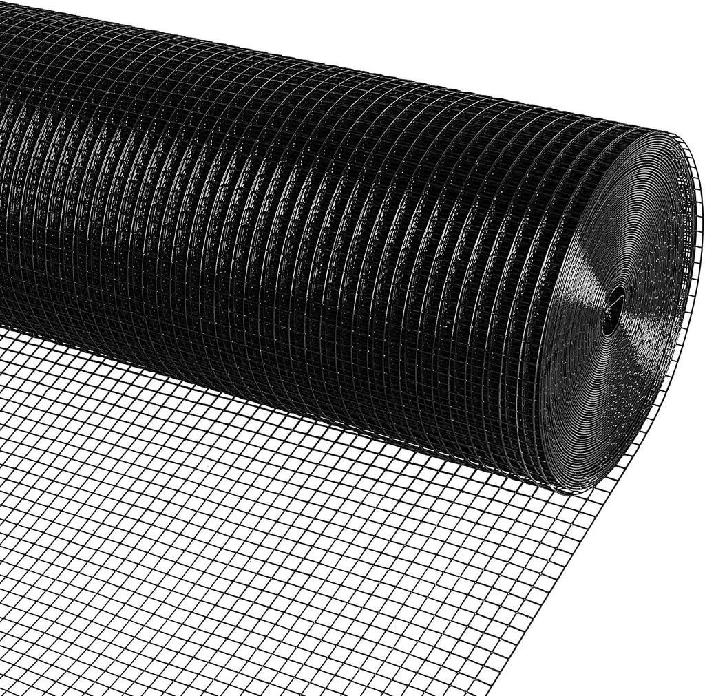 Black Vinyl Coated Hardware Cloth 1/2 Inch 48inx100ft 19 Gauge, Welded Wire Fencing Chicken Wire Mesh Roll Cage Wire Netting