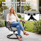 NUU GARDEN Patio Swivel Dining Chairs Set of 2, Outdoor Swivel Rocker Chairs with All-Weather Textilene, High-Back Metal Frame for Backyard, Deck, Lawn and Garden, Black and Light Gray