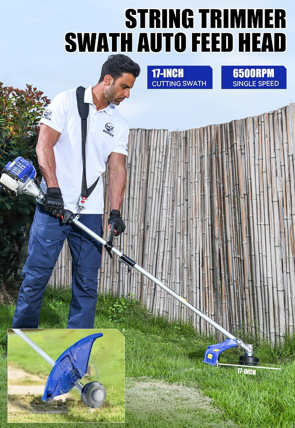 wild badger power 26cc 2-cycle gas weed wacker, close-up detail