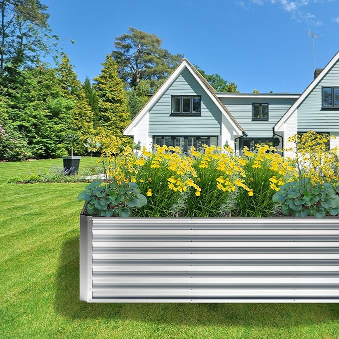 8x2x2FT Galvanized Raised Garden Bed,Planter Raised Beds-Metal Garden Box,Large Plant for Outdoor Planting, Vegetables Bed，Flower,herb-Silver
