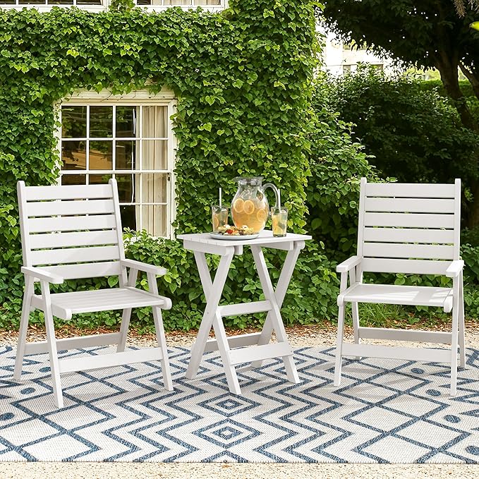 LUE BONA 27 inch Folding Side Table, HDPS Outside End Table for Patio, Porch, Deck, Pool, Weather Resistant, White