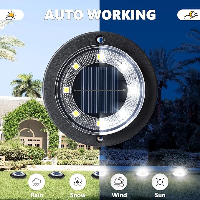 Flacchi Solar Lights Outdoor - Solar Powered Ground Lights Outdoor Solar Disk Light Waterproof Landscape Light for Patio Yard Pathway Walkway Driveway (Cool White, 12 Pack)
