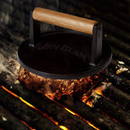 Jim Beam JB0158 Black Cast Iron Burger Press - 7'' Heavy Duty Burger Press with Solid Wood Handle