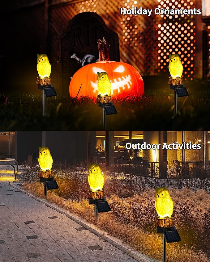 iStatue Solar Owl Garden Stake Lights, Realistic Resin Owl Outdoor Decor with Warm Glow, Waterproof Solar Yard Pathway Lawn Decoration Auto On/Off (1-Pack, Owl)