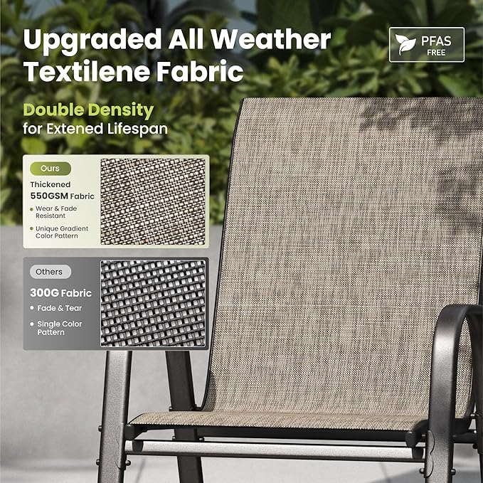 PHI VILLA Patio Chairs Set of 4, Outdoor Stackable Dining Chairs with E-Coating Metal Frame and Upgraded Textilene Fabric, All Weather Deck Chair 350 LBS Capacity for Porch Poolside Garden