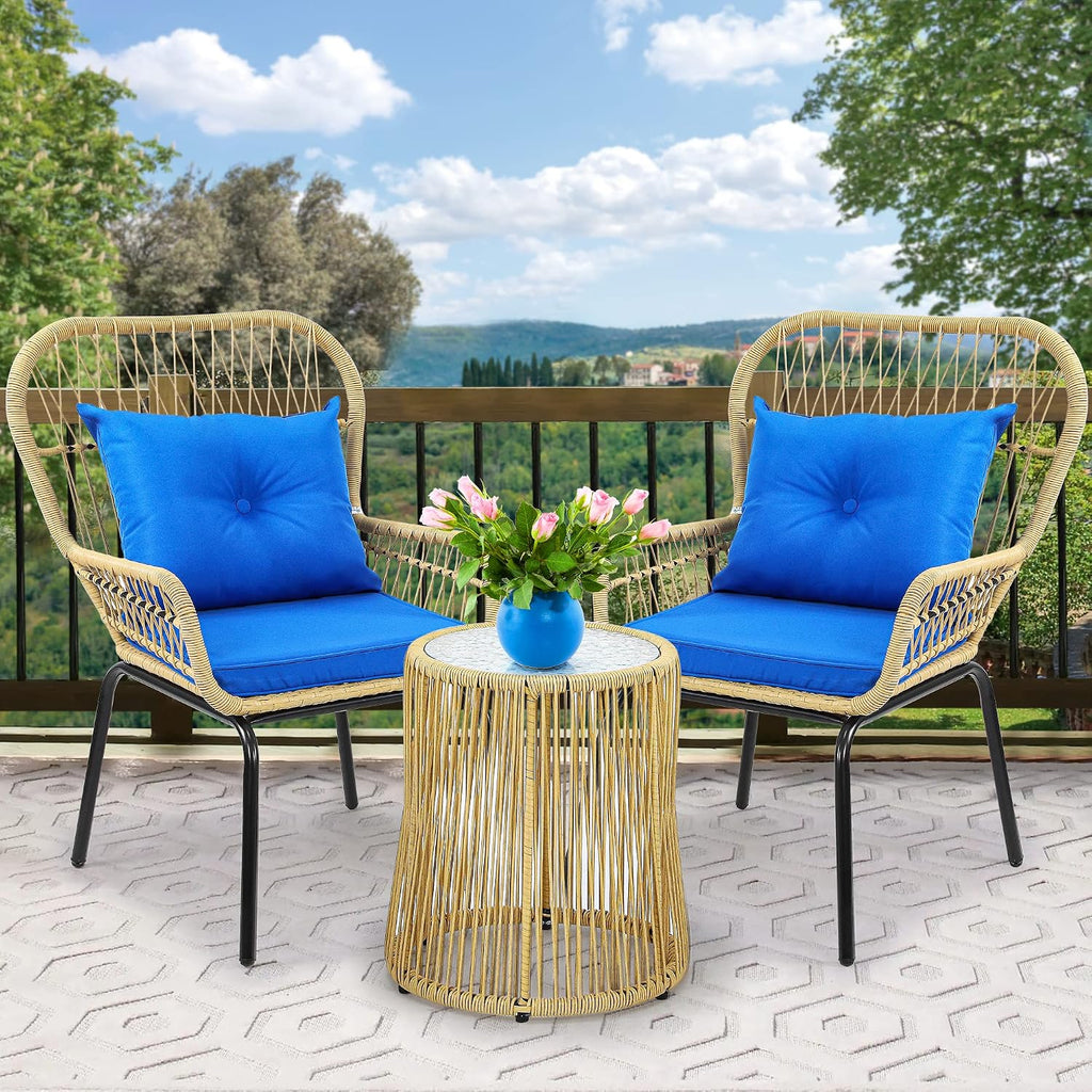 yitahome 3-piece wicker bistro set outdoor patio furniture, front angle view