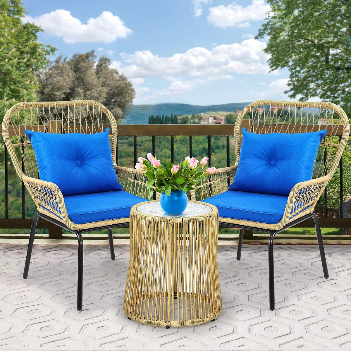 yitahome 3-piece wicker bistro set outdoor patio furniture, front angle view