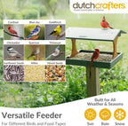 DutchCrafters Amish USA Made Poly Extra Large Fly Through Bird Feeder Post Mount for 4" x 4", Covered Bird Feeder Open Platform Seed Tray for Outdoor, Outside, Garden, Yard (Turf Green & Cedar)