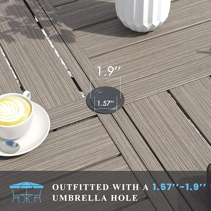 VICLLAX Patio Table and Chair Set of 8, All Weather Metal Round Outdoor Dining Furniture Set-53 Round Outdoor Table and Chairs, Grey Wood Grain Tabletop