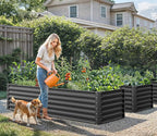 YITAHOME 6x3x2 ft 4pcs Galvanized Raised Garden Bed Kit, Large Metal Planter Box with Gloves & Support Rod, Outdoor Flower Bed for Plants Vegetables, Black