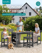 SERWALL 8-Piece Counter Height DiningTable Sets with Storage and Wine Rack, HDPE 2 Rectangular Bar Table with Bar Stools Set of 6 for Garden, Backyard, Kitchen, Gray