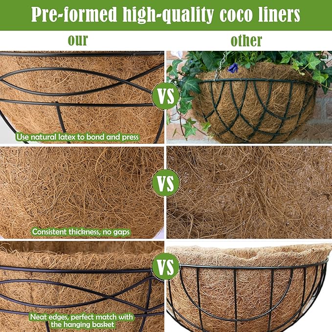 18 Inch 4 Pack Natural Coconut Fiber Liner for Hanging planters Round Coco Replacement Liners for Flower Basket Planter Large Coco Coir Pots for Outdoor Garden Plants
