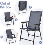 Yaheetech Outdoor Patio Chairs Set of 4, Portable Dining Chairs with Armrests for Camping, Lawn Yard Beach, Folding Outdoor Chairs 4-Pack with Metal Frame, Navy Blue