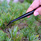 KAKURI Bonsai Tweezers Curved Serrated Tips with Spatula 8.8" - Made in Japan - Professional Bonsai Care Tool - Black Coated Japanese Stainless Steel