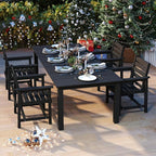 5-Piece Black Outdoor Dining Set for 4, 75.2'' HDPE Table with Umbrella Hole & Chairs, Weather-Resistant Patio Furniture for Garden, Lawn, or Poolside