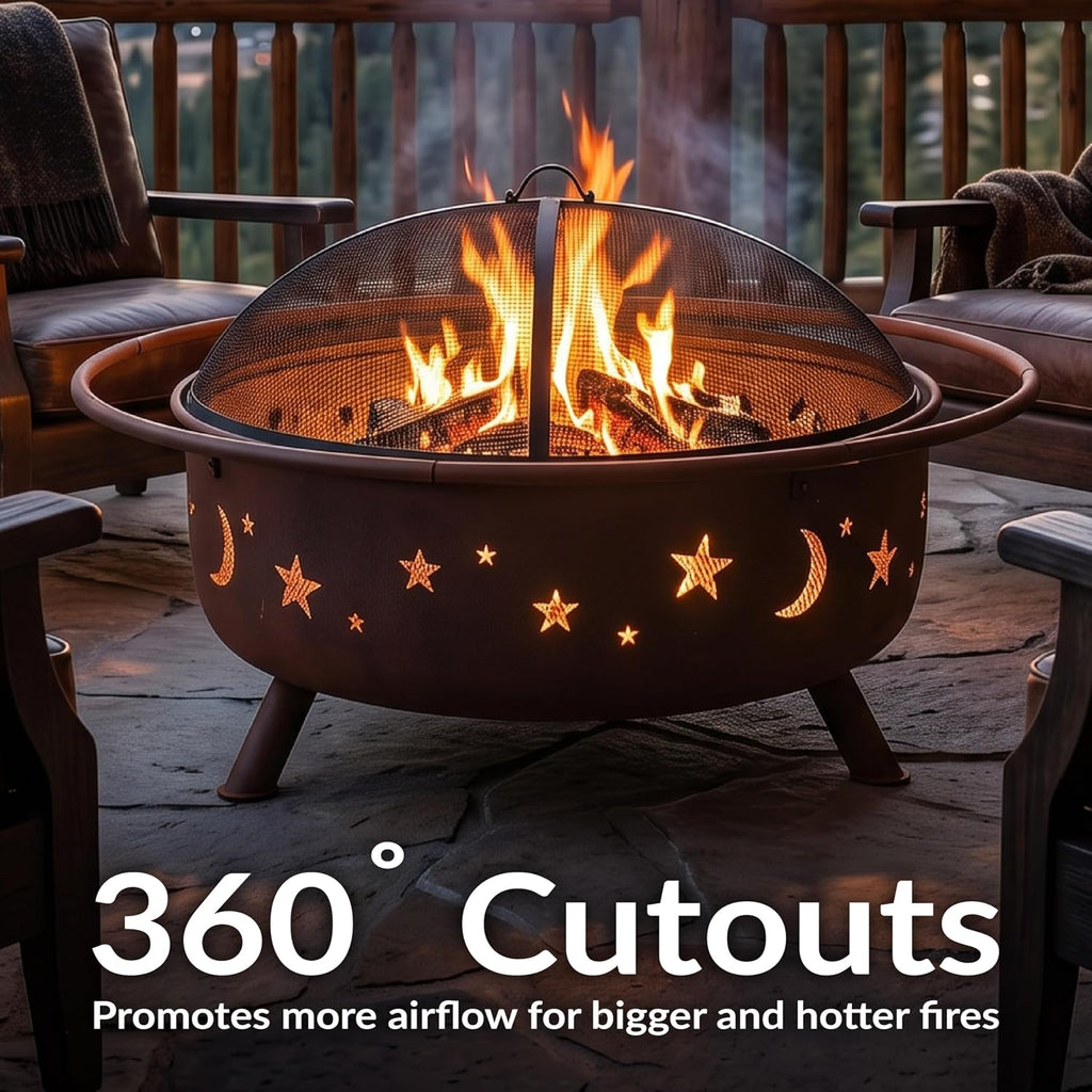 sunnydaze cosmic 42" large fire pit for outside, side view