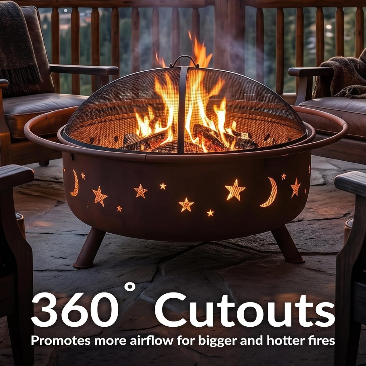 sunnydaze cosmic 42" large fire pit for outside, side view