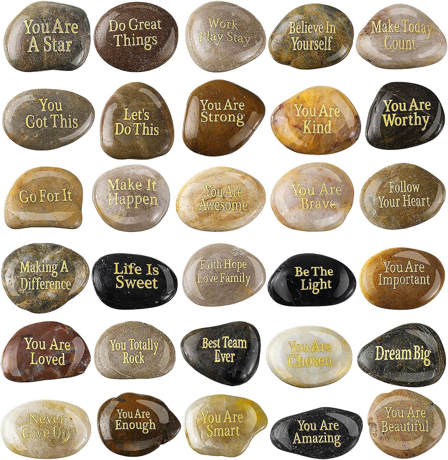 30 Pcs Inspirational Stones Encouragement Words Engraved Rocks | Bulk Garden Stepping Stone, Outdoor Scripture Gift, for Coworkers, Friends, Family, 1"-2" Each