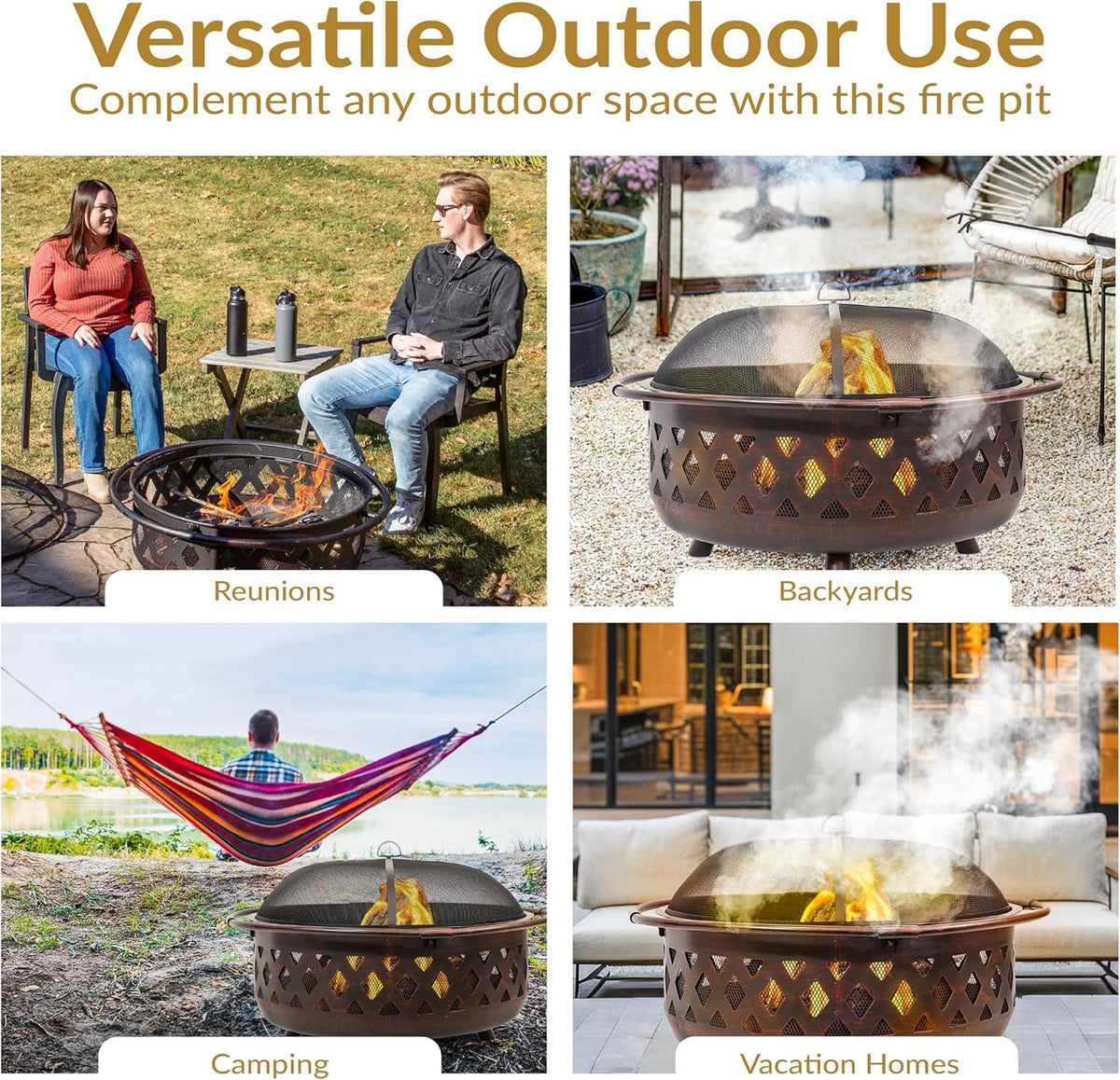 sunnydaze crossweave 36" large outdoor fire pit, wood, package contents
