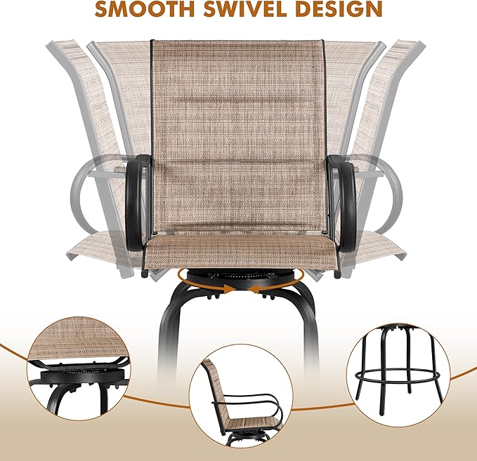 Yaheetech 2 Piece Patio Swivel Bar Stools Texteline Bistro Chairs with High Back/Armrest/Footrest, All Weather Padded Seating Outdoor Furniture Chairs for Outside, Lawn & Garden?Black/Brown
