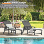 LUE BONA Chaise Lounge Chair with Table, 6-Piece, HDPS Chaise Lounger, 5 Positions Adjustable Lounge Chairs, Pool Lounge Chair with Wheels for Poolside, Backyard, Dark Gray