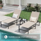 Amopatio Patio Lounge Chair Outdoor Chaise Lounge Set of 2 for Pool | with Side Table Weather Resistant 5-Position Adjustable Backrest Heavy Duty Steel Frame 400 LBS Capacity;Khaki