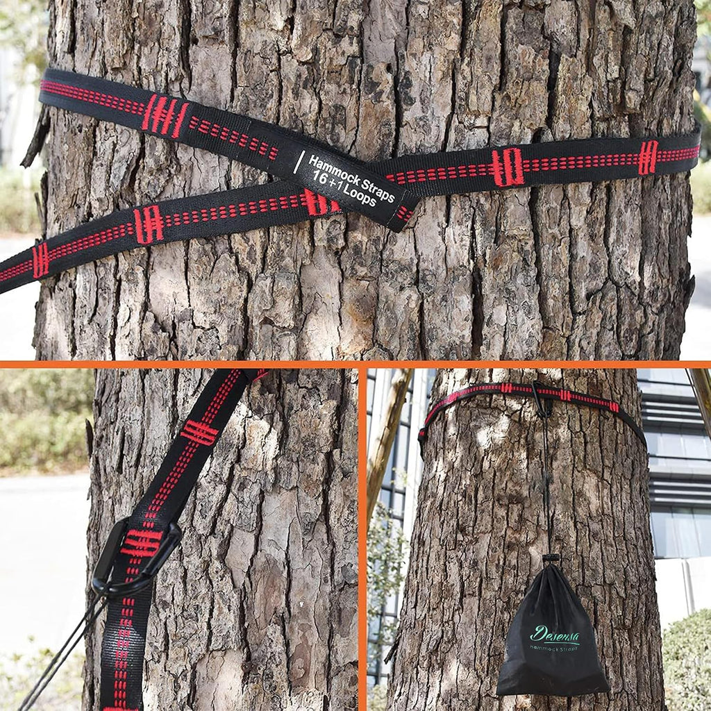Hammock Tree Straps, Portable 10 FT Long 16+1Loops Adjustable Suspension Straps, 100% No Stretch&Lightweight, 1400 LBS Combined Hammock Accessories, Fits All Hammocks