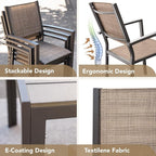 Devoko Patio Dining Set 7 Piece Outdoor Furniture with Rectangular Table and 6 Stackable Chairs Family Conversation Set for Garden Backyard Deck (Brown)