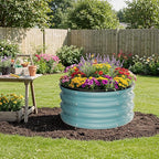 ZXZYHFTY Round Galvanized Raised Garden Bed kit, Blue Outdoor Garden Raised Planter Box, Round Large Metal Raised Garden Beds for Vegetable 2 * 2 * 1ft 3 Pcs